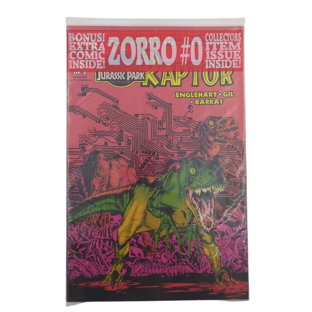 Jurassic Park Raptor #1 of 2 Topps Comics Zorro Bonus Polybag 1994 Sealed New